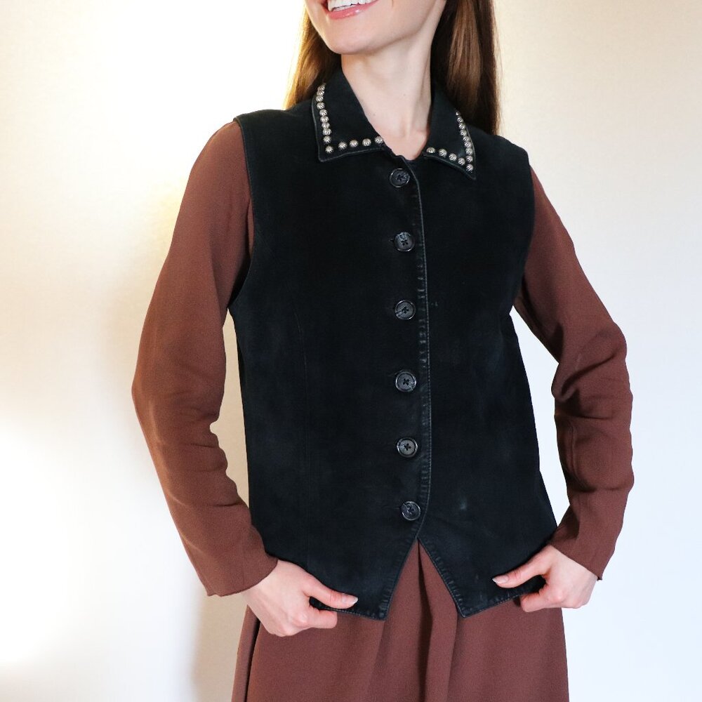 Scully Vintage Suede Leather Studded Women's Vest in Black